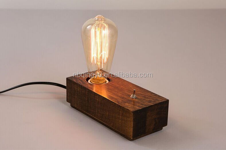 Most popular products in Europe Retro table lamp wooden base wood vintage light with dimmable switch and fabric cable