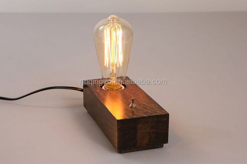 Most popular products in Europe Retro table lamp wooden base wood vintage light with dimmable switch and fabric cable