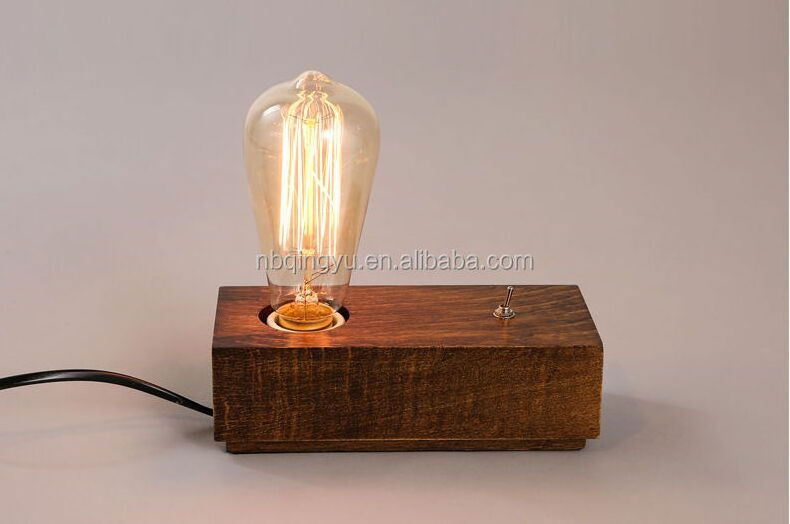 Most popular products in Europe Retro table lamp wooden base wood vintage light with dimmable switch and fabric cable