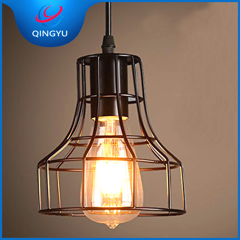 Vintage Style Bulb Guard Hanging Light Rustic Wire Cage Fixture Pendant Light