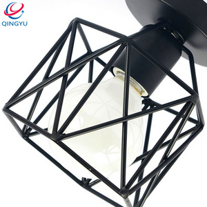 Industrial Metal Black Cage Flush Mount Ceiling Lamp Light Fixture with single light bulb