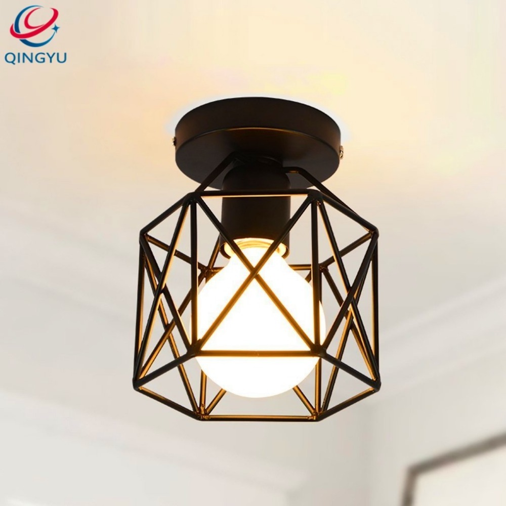 Industrial Metal Black Cage Flush Mount Ceiling Lamp Light Fixture with single light bulb