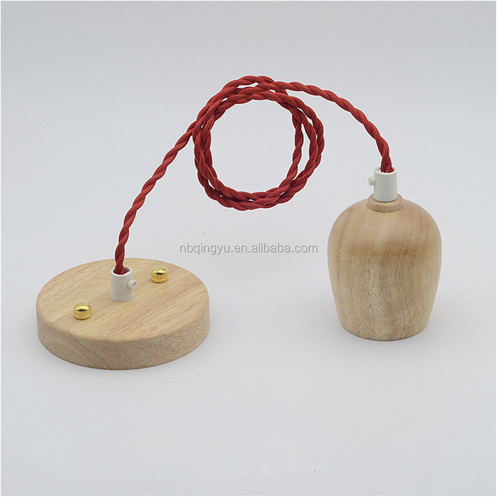 Screw Pendant Light Cord Fitting Mini Round Wooden Pendant Light Fixtures with fabric cable antique lamp parts