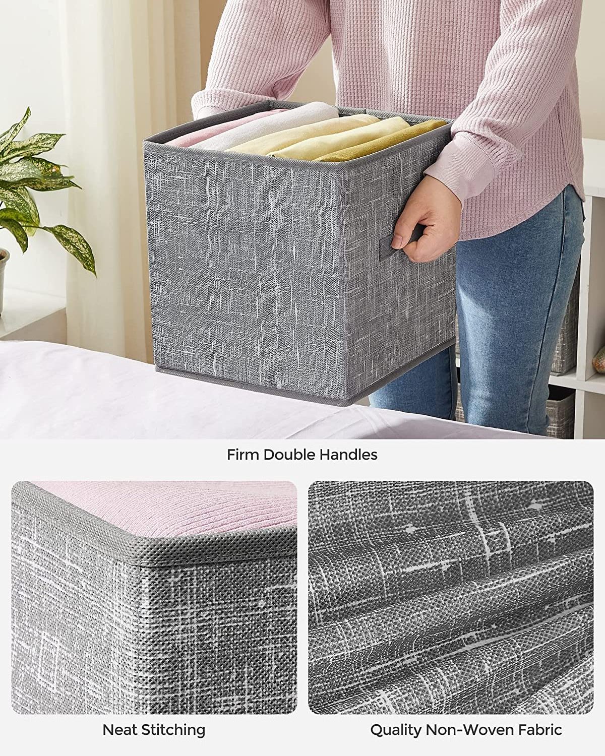 Home Storage &Organization 11 Inch Non-Woven Fabric Foldable Storage Cubes with Double Handles