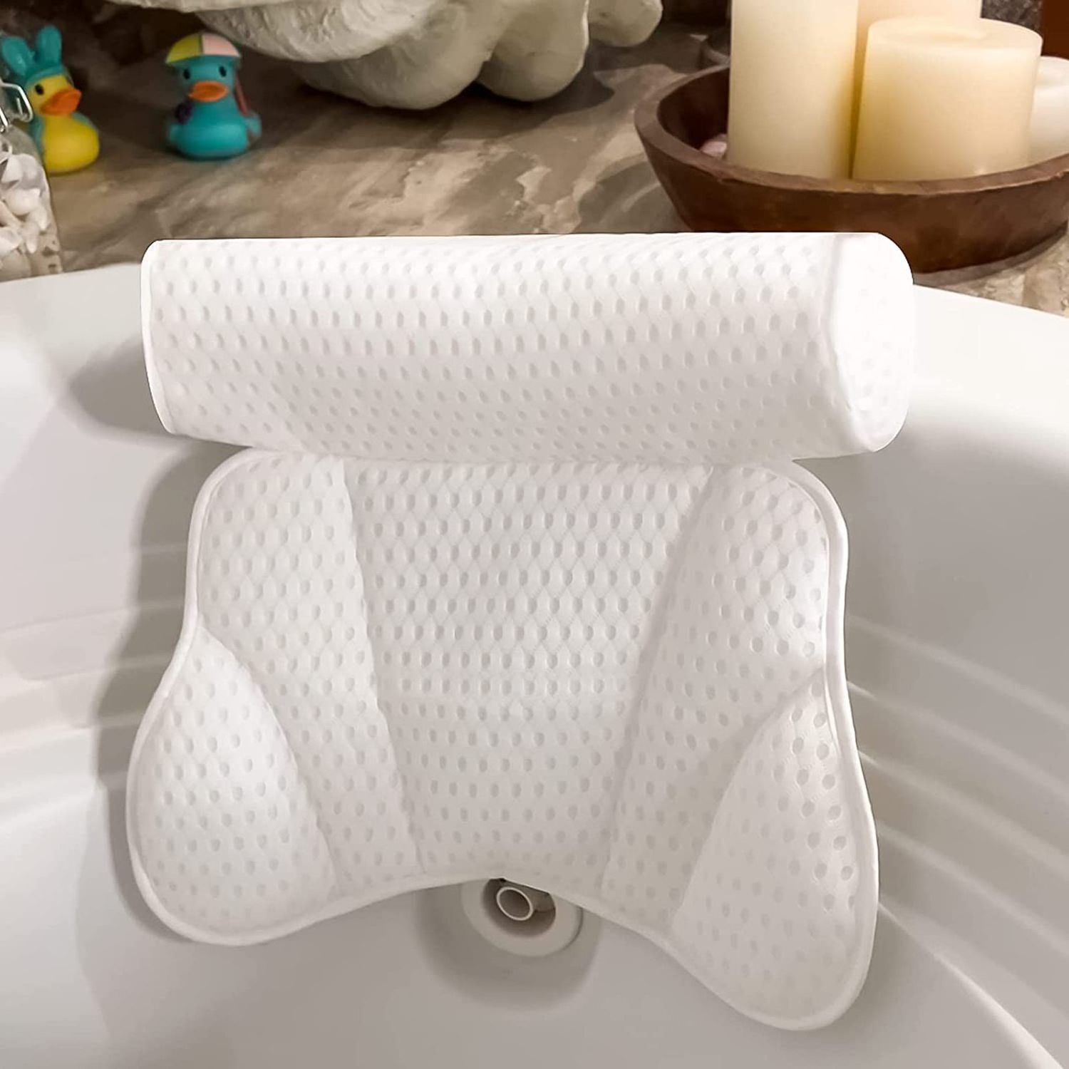 Hot 4D Air Mesh Tub Pillow Headrest with 6 Strong Suction Cups Bathtub Pillow Ergonomic Tub Pillow for Neck and Back Support Bathroom Products Accessories