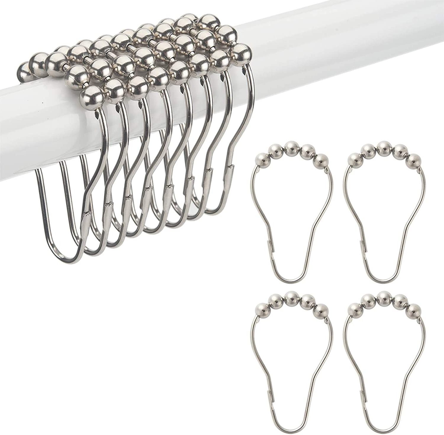 12PCS Pack Rustproof Stainless Steel Shower Curtain Rings Hooks for Bathroom Shower Rod