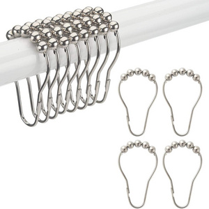 12PCS Pack Rustproof Stainless Steel Shower Curtain Rings Hooks for Bathroom Shower Rod