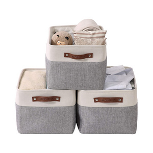 Home Storage &Organization Decorative Foldable Linen Closet Organizers Storage Basket with Handles Cubes