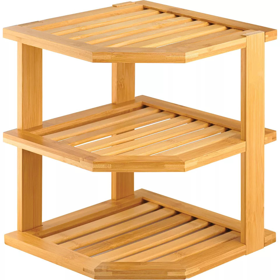 Bamboo Kitchen Corner Shelf Countertop Organizer Cabinet Corner Rack for Plate 3-tier Kitchen Shelf Storage Organizer Natural