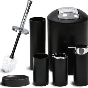 Matte black plastic bathroom accessories set 6 pieces shower set Bathroom Products Accessories