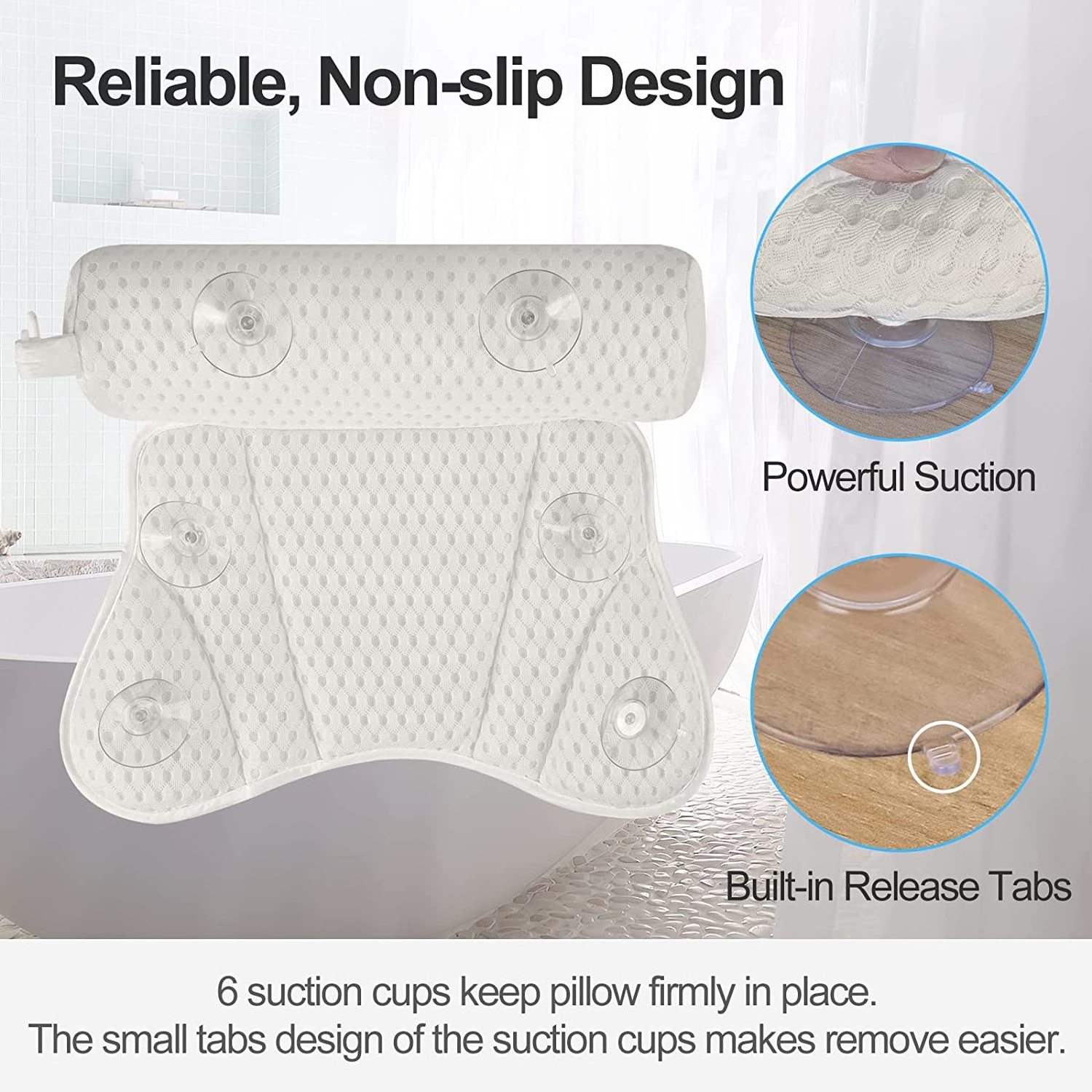 Hot 4D Air Mesh Tub Pillow Headrest with 6 Strong Suction Cups Bathtub Pillow Ergonomic Tub Pillow for Neck and Back Support Bathroom Products Accessories