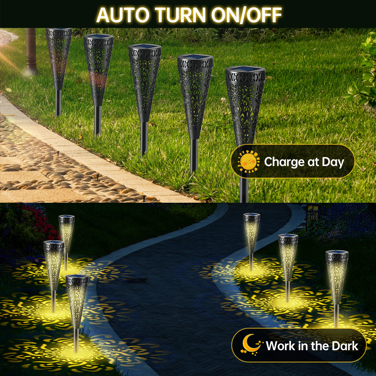 Solar Powered LED Garden Lights, Solar Path Lights Outdoor, Automatic Led Halloween Christmas Decorative Landscape Lighting