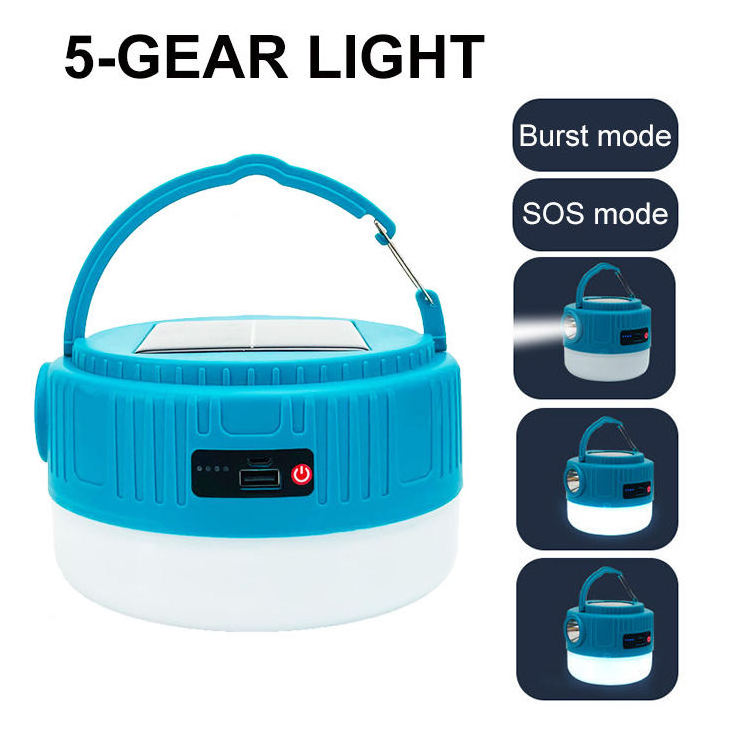 New Solar Charging adjustable Portable USB Rechargeable Waterproof Emergency LED Outdoor Hanging Tent Camping Lantern