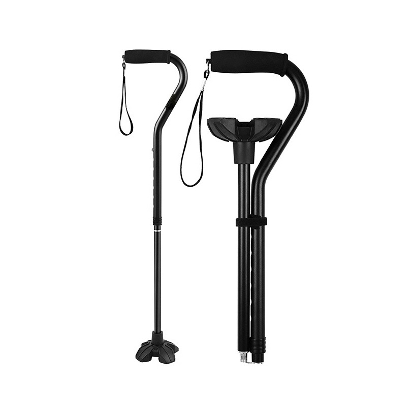 LARIBON Folding Canes Quad Cane Adjustable Lightweight Sturdy Free Standing Collapsible Heavy Duty with Soft foam Handle