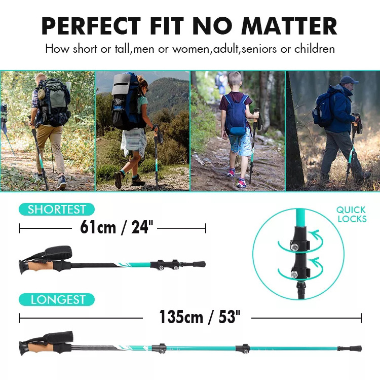 LARIBON Outdoor Alpenstock Carbon Fiber Walking Sticks Telescoping Foldable Self Defense Hiking Trekking Poles Sticks