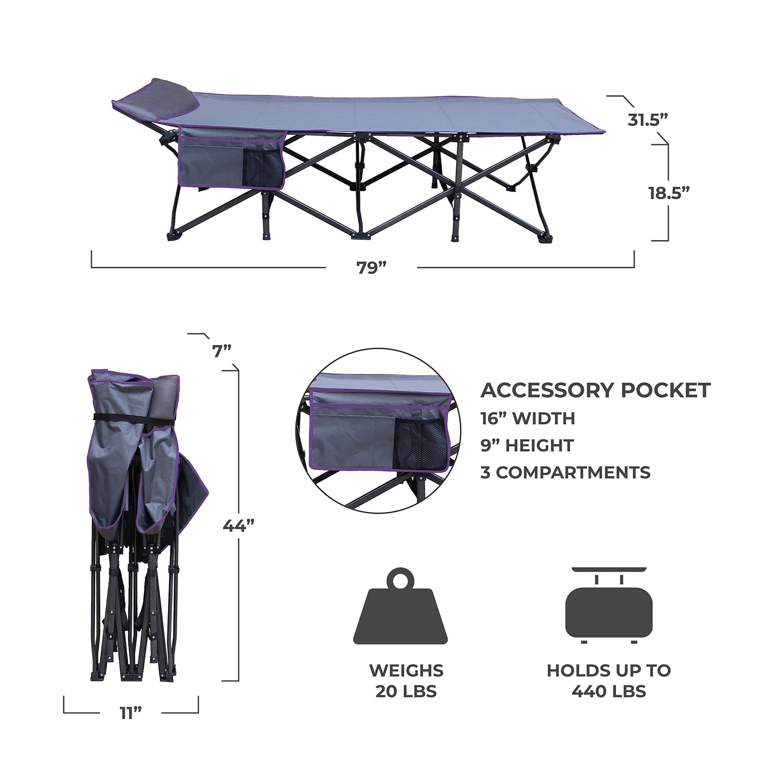 LARIBON Folding Camp Cot Portable Lightweight Camping Bed Outdoor Heavy Duty Mat Ultralight Travel Sleeping Cot