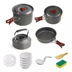 LARIBON 4-5 Person Camping Cookware Mess Kit for Back packing Gear Glamping Cooking Set With Frying Pan Camping Hot water  Pot