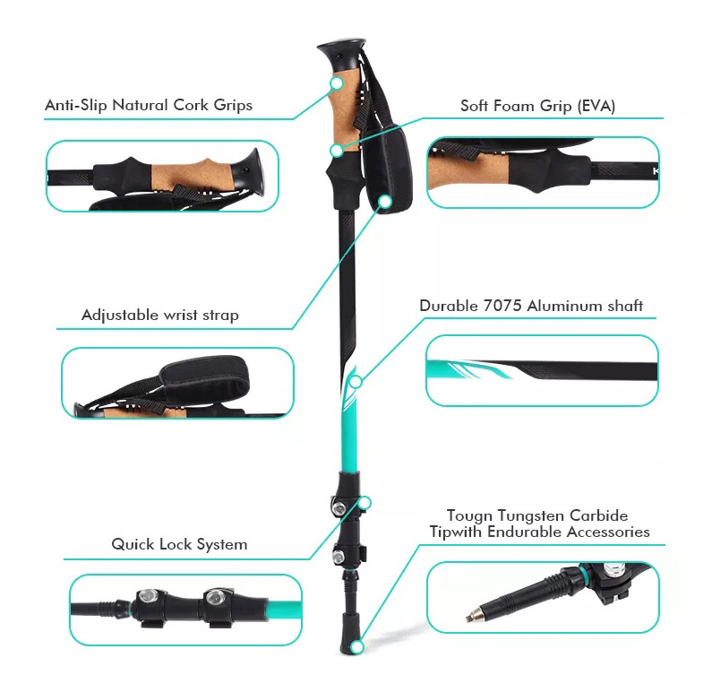 LARIBON Outdoor Alpenstock Carbon Fiber Walking Sticks Telescoping Foldable Self Defense Hiking Trekking Poles Sticks