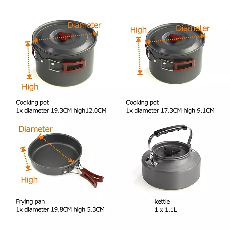 LARIBON 4-5 Person Camping Cookware Mess Kit for Back packing Gear Glamping Cooking Set With Frying Pan Camping Hot water  Pot