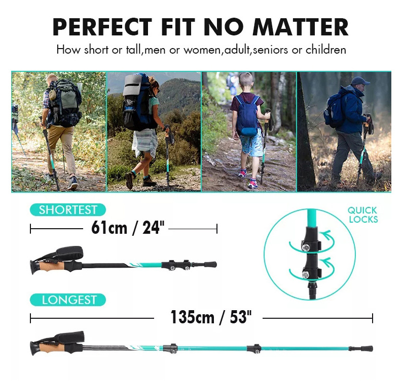 LARIBON Outdoor Alpenstock Carbon Fiber Walking Sticks Telescoping Foldable Self Defense Hiking Trekking Poles Sticks