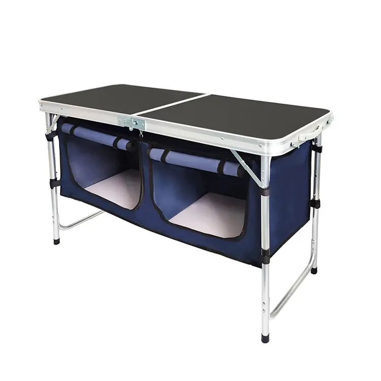 LARIBON Outdoor Aluminum Lightweight Height Adjustable Folding Camping Cabinet Portable Storable Items Camping Kitchen Table