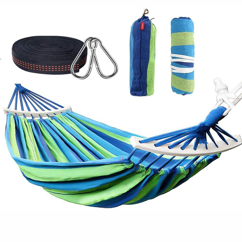 Extra Large Casual Brazilian-Style Cotton Camping Hammock with Hardwood Spreader Bar