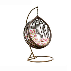 Amazon Hot Selling Outdoor Hanging Rattan Egg Leisure Wicker Patio Garden Swing Chair include stand