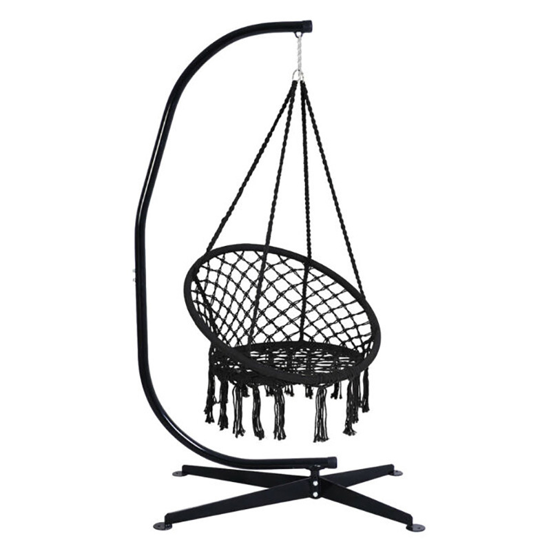 Elegant Cotton Rope Macrame Swing Hammock Chair with Durable Hanging Kits and C Shape Swing Stand