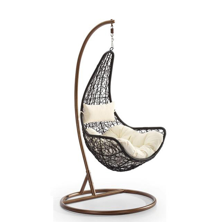 Popular Outdoor PE Rattan Wicker Half Moon Leaf Shape Porch Swings with Stand