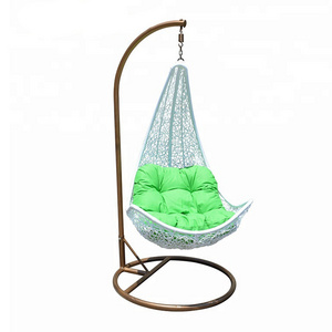 Popular Outdoor PE Rattan Wicker Half Moon Leaf Shape Porch Swings with Stand