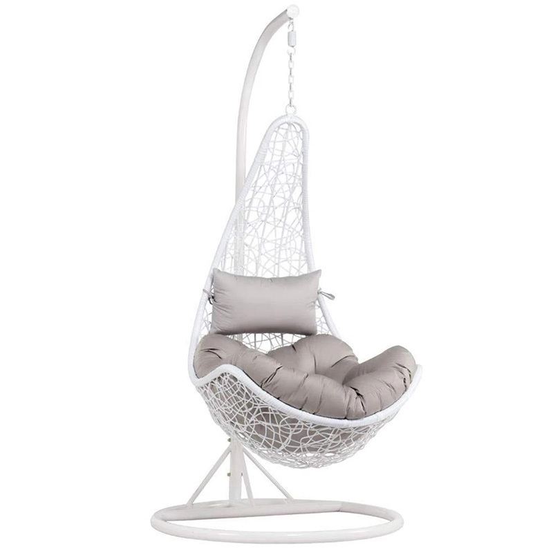 Popular Outdoor PE Rattan Wicker Half Moon Leaf Shape Porch Swings with Stand