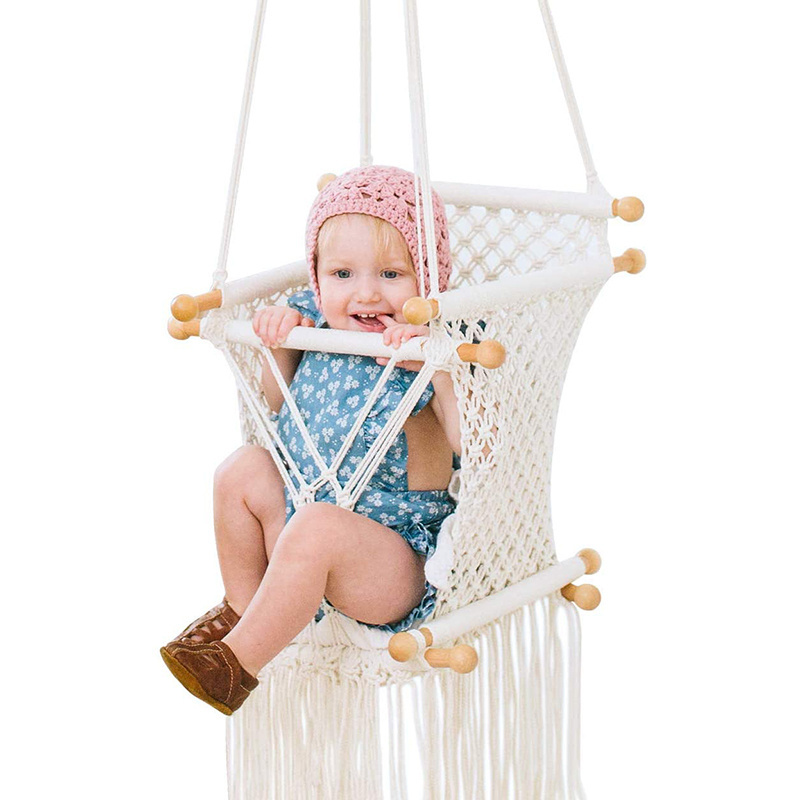 Boho Hanging Weaved Rope Macrame Baby Cotton Handmade Swing for Infant to Toddler