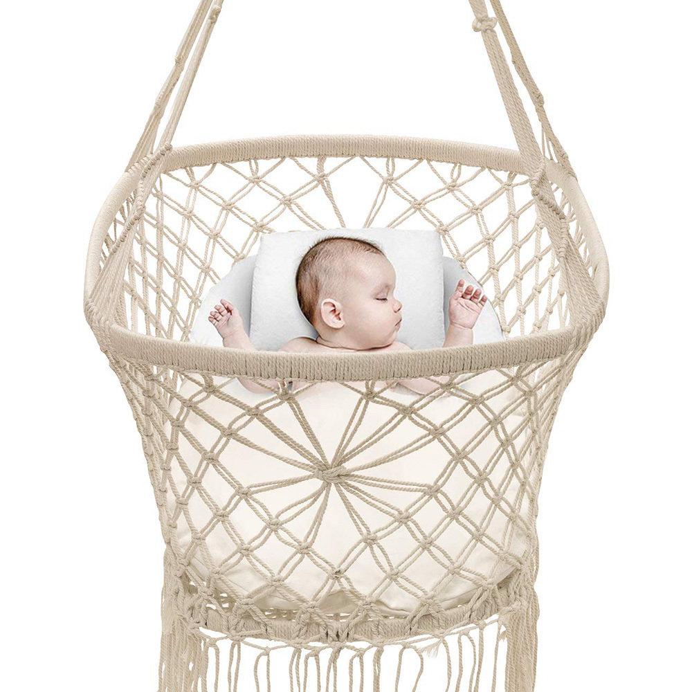 Sturdy Breathable Cotton Rope Weaved Baby Hanging Bassinet Infant Macrame Swing