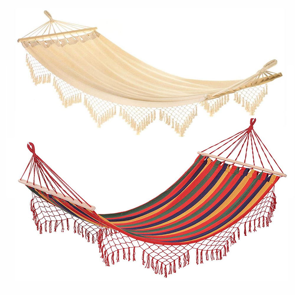 Elegant Outdoor Leisure Macrame Tassels Hammock with Spreader Bar