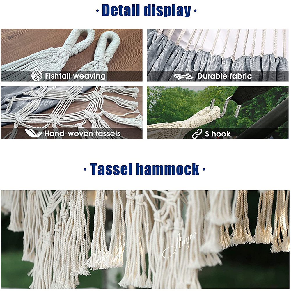 Elegant Outdoor Leisure Macrame Tassels Hammock with Spreader Bar