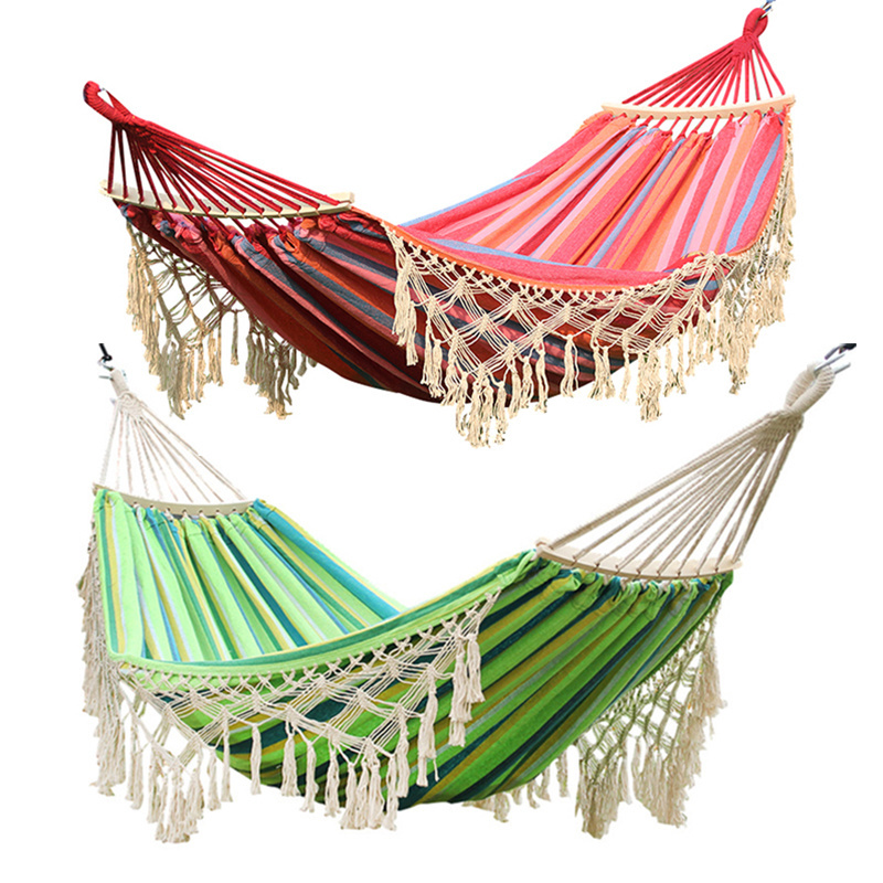 Elegant Outdoor Leisure Macrame Tassels Hammock with Spreader Bar