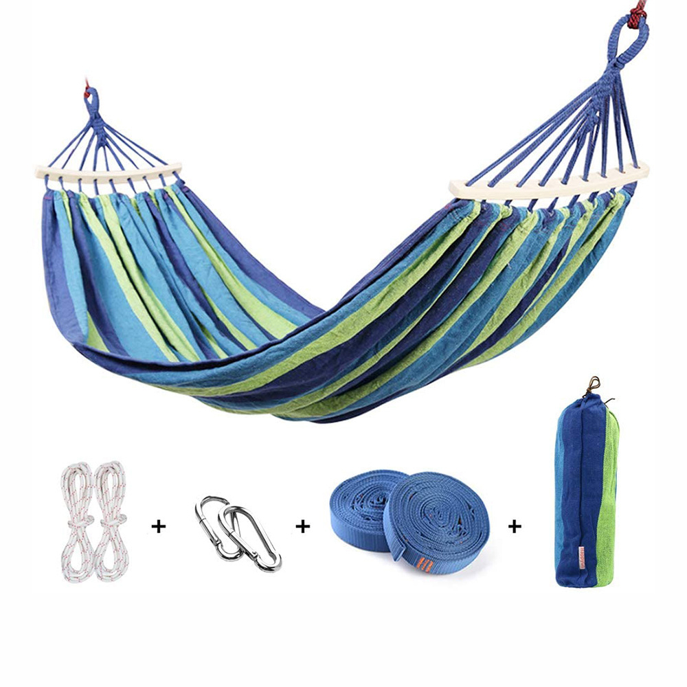 Customized Outdoor Canvas Hammock with Curved Bamboo Spreader Bar