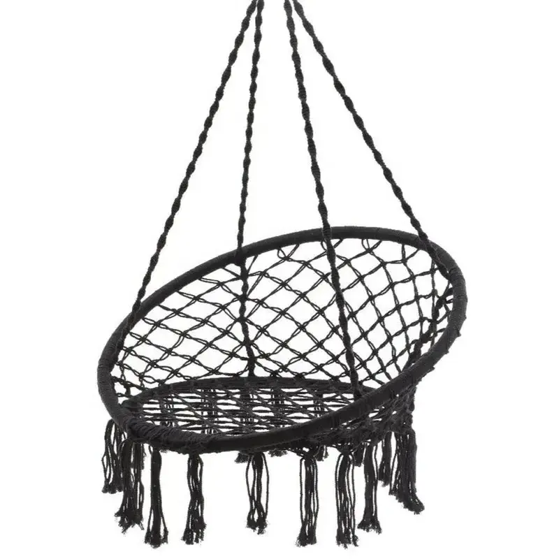 Garden Furniture Robust and High Quality Swing Chair Hanging Netted Hammock Chair Swing with Tassels and Cushion