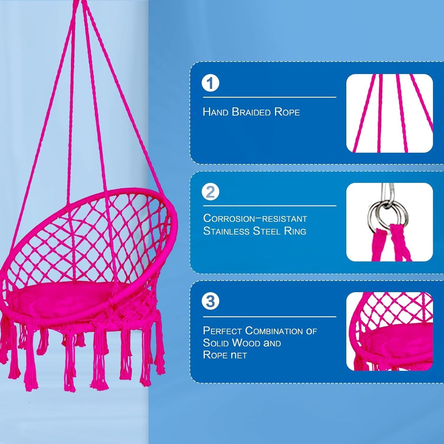 Garden Furniture Robust and High Quality Swing Chair Hanging Netted Hammock Chair Swing with Tassels and Cushion