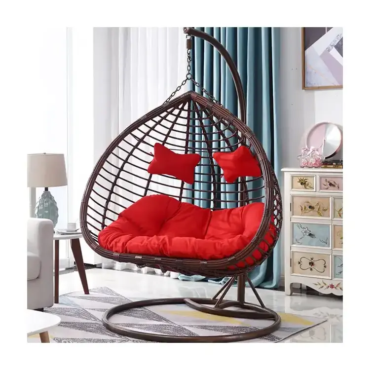 Double person Swing Hanging Chair Robust and Durable Garden Double Egg Hammock Chair with Stand and Cushion