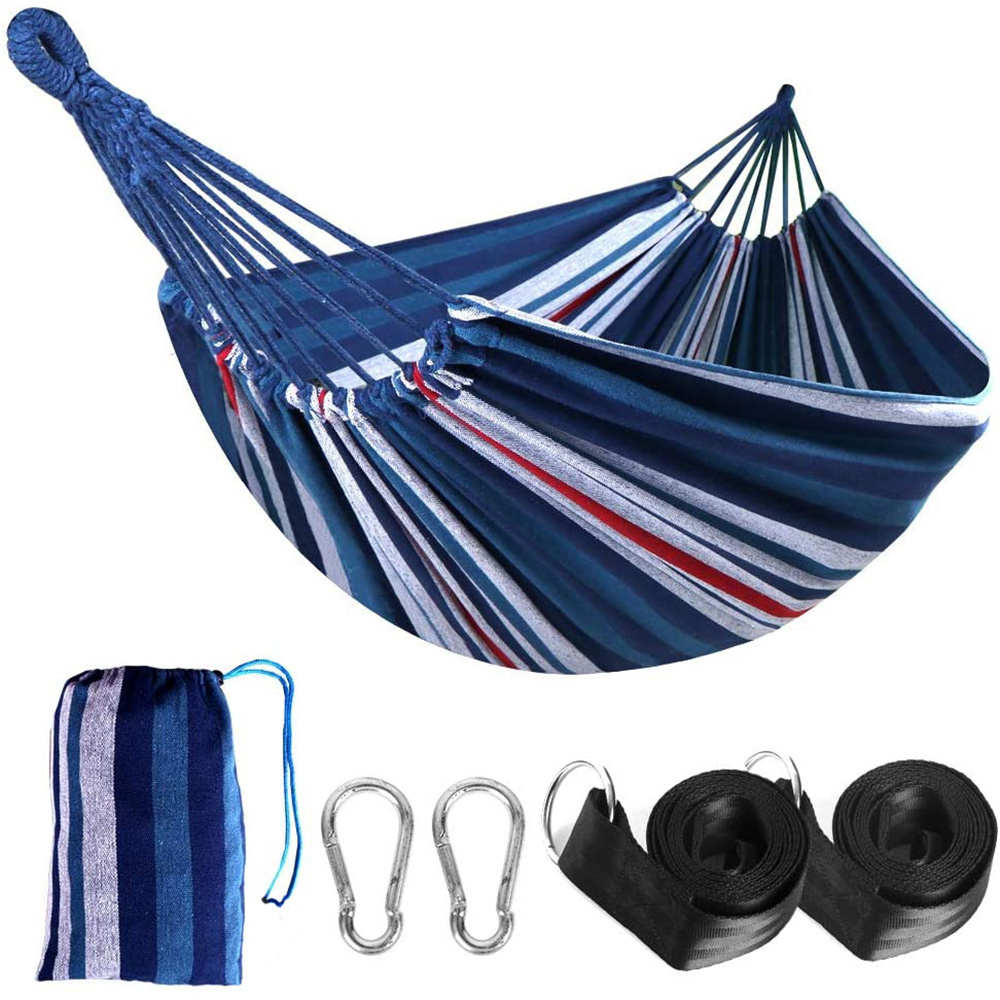 Brazilian Style Comfortable Woven Cotton Hammock with 2 tree straps