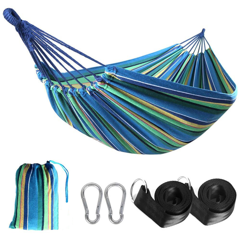 Brazilian Style Comfortable Woven Cotton Hammock with 2 tree straps