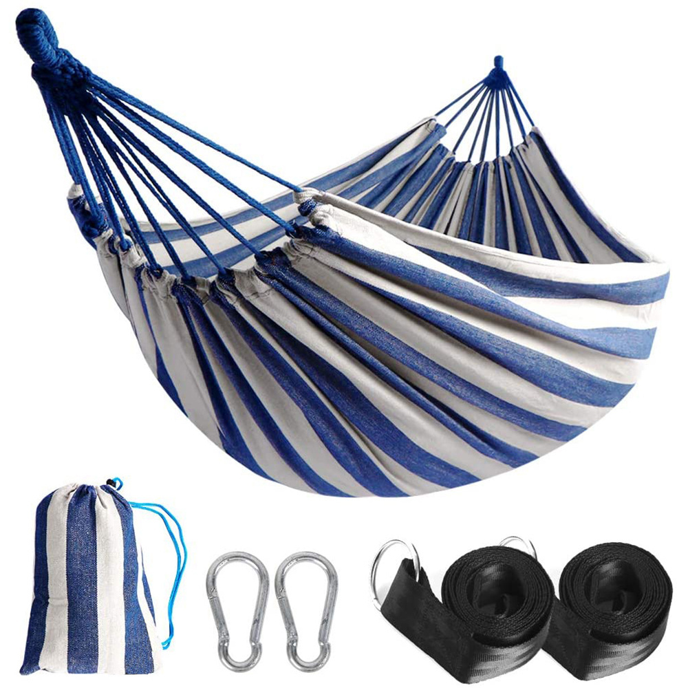 Brazilian Style Comfortable Woven Cotton Hammock with 2 tree straps