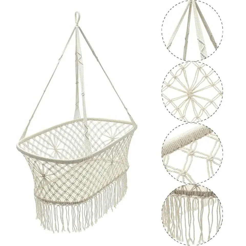 High Quality Sleeping Baby Bed With Hooks Cradle Swing White And Black Macrame Hanging Chair Moses Basket