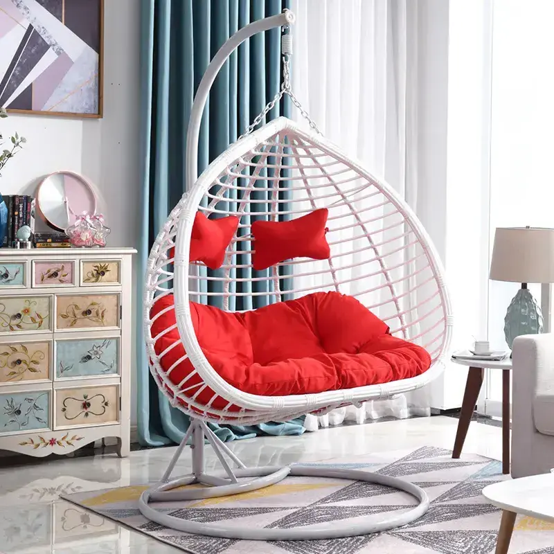 Double person Swing Hanging Chair Robust and Durable Garden Double Egg Hammock Chair with Stand and Cushion