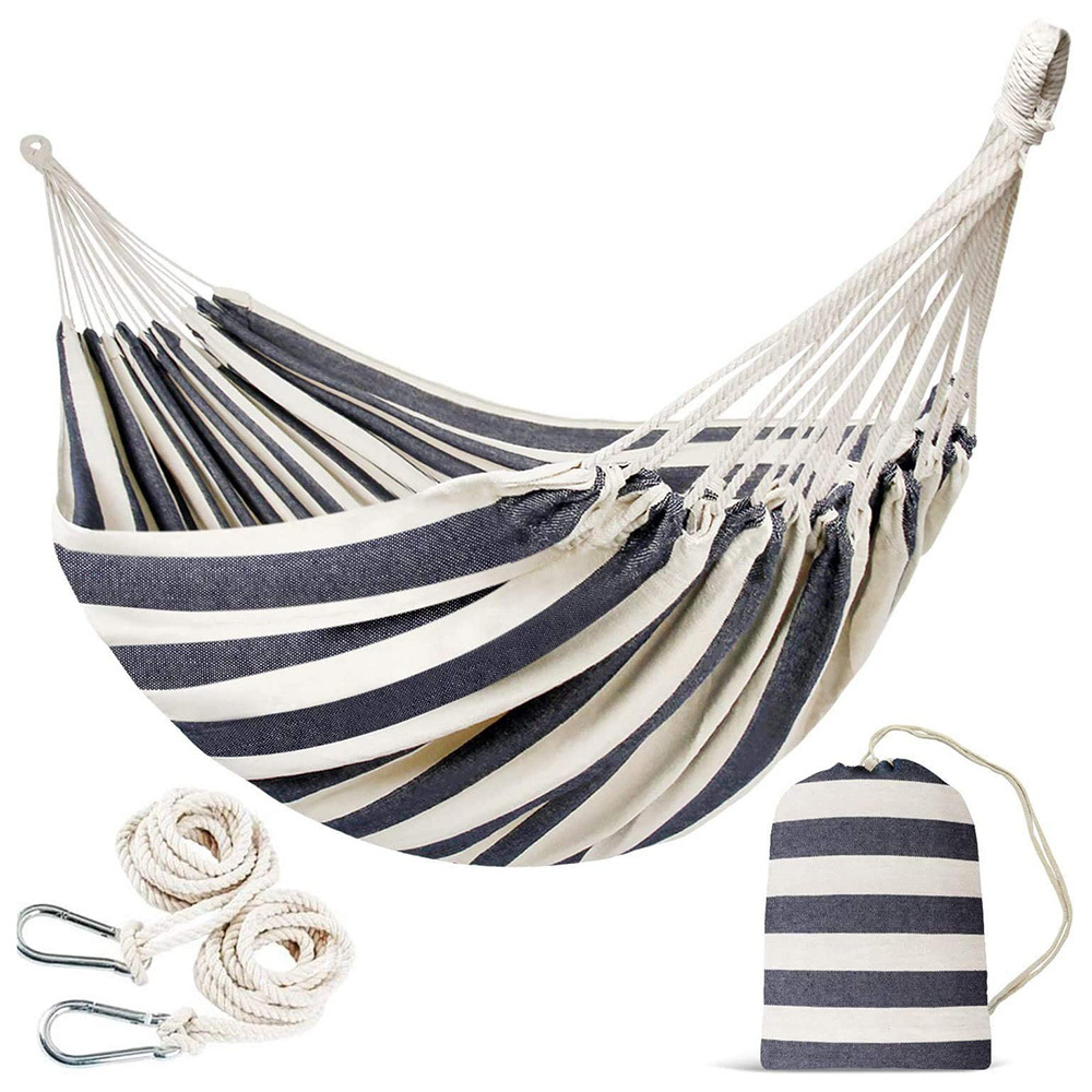 Brazilian Style Comfortable Woven Cotton Hammock with 2 tree straps