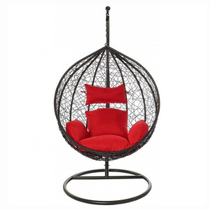 Leisure Garden Wicker Hanging Egg Porch Swing with Detachable Portable Swing Stand