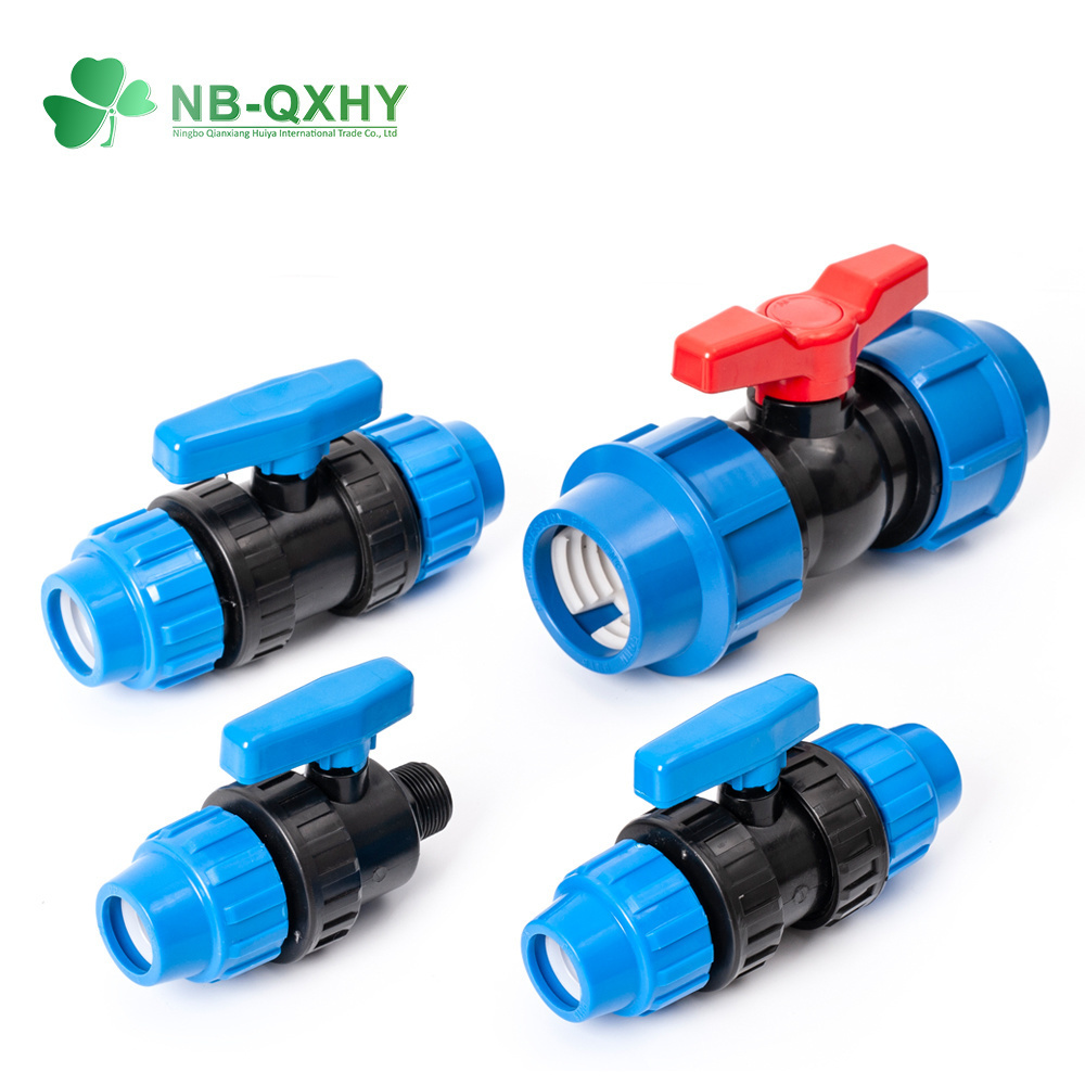 Wholesale PN10 PN16 PVC HDPE Red Blue Handle PP Compression Fittings Male adapter PP Double Union Valve for Irrigation