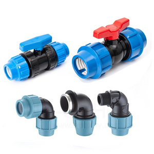 Wholesale PN10 PN16 PVC HDPE Red Blue Handle PP Compression Fittings Male adapter PP Double Union Valve for Irrigation