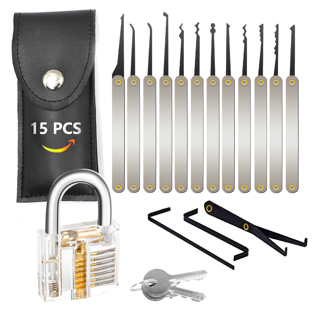 15 pcs Stainless Steel professional unlocking Lock Pick Set Lock Smith Training Tools